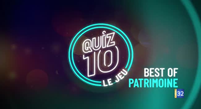 Logo Quiz 10 avec texte Best of Patrimoine sur fond sombre lumineux